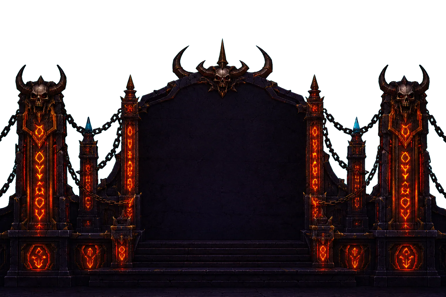 The altar of BAAL: rune-lit pylons and chained basalt